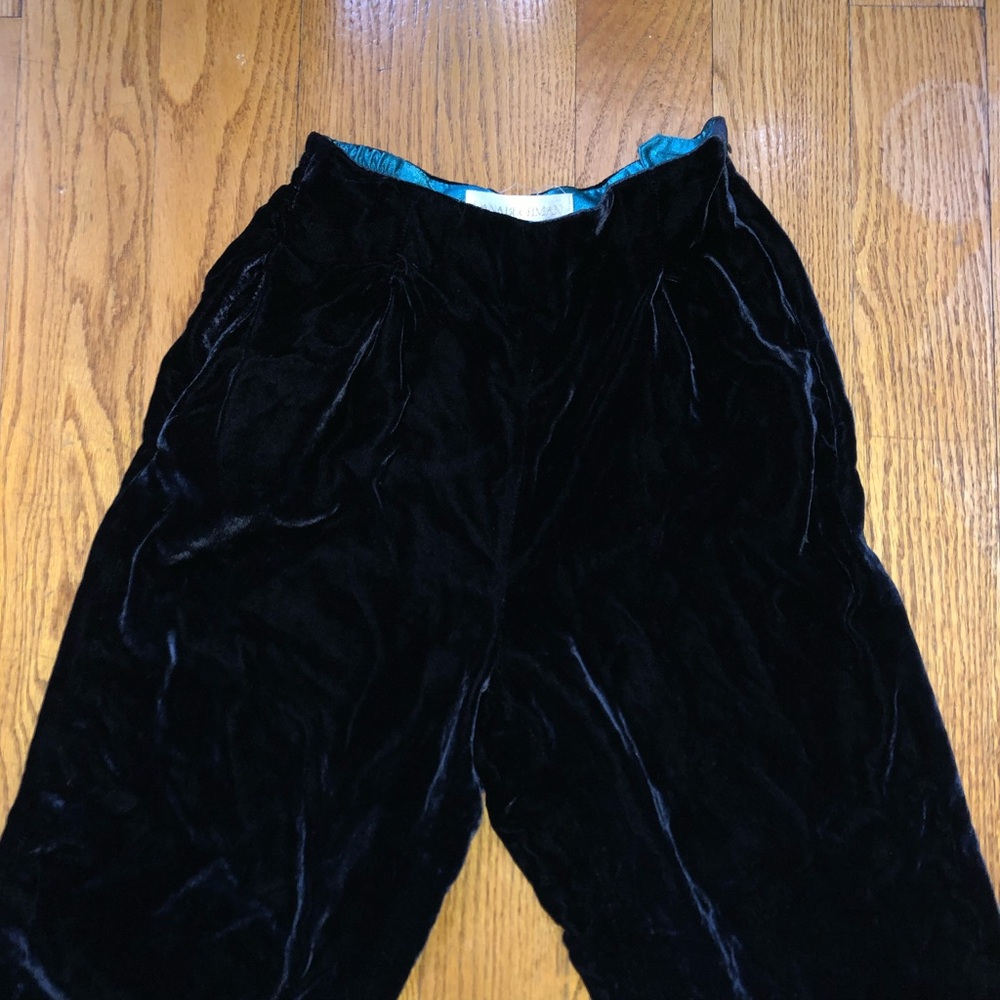 vintage crushed velvet slacks, dana buchman petite high waisted silk pants 2P